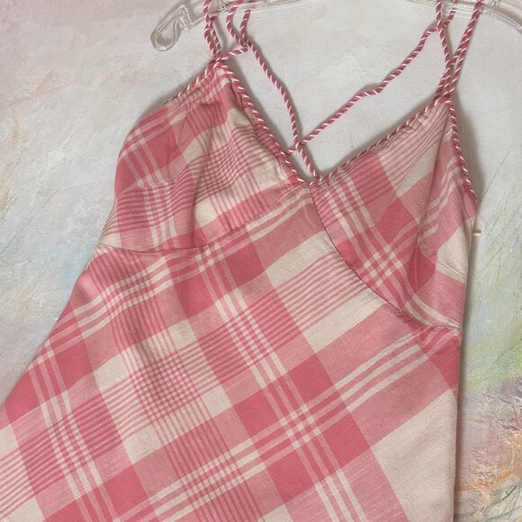 POLO by Ralph Lauren Pink & Cream Plaid Twill Cross Back Detail Maxi Dress SZ 12 - Picture 9 of 16